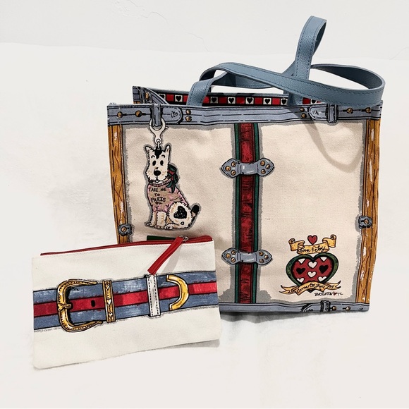 Brighton 2019 "In Love We Trust" 3pc Canvas Tote Bag & 2 Matching Pouch … - Picture 2 of 10